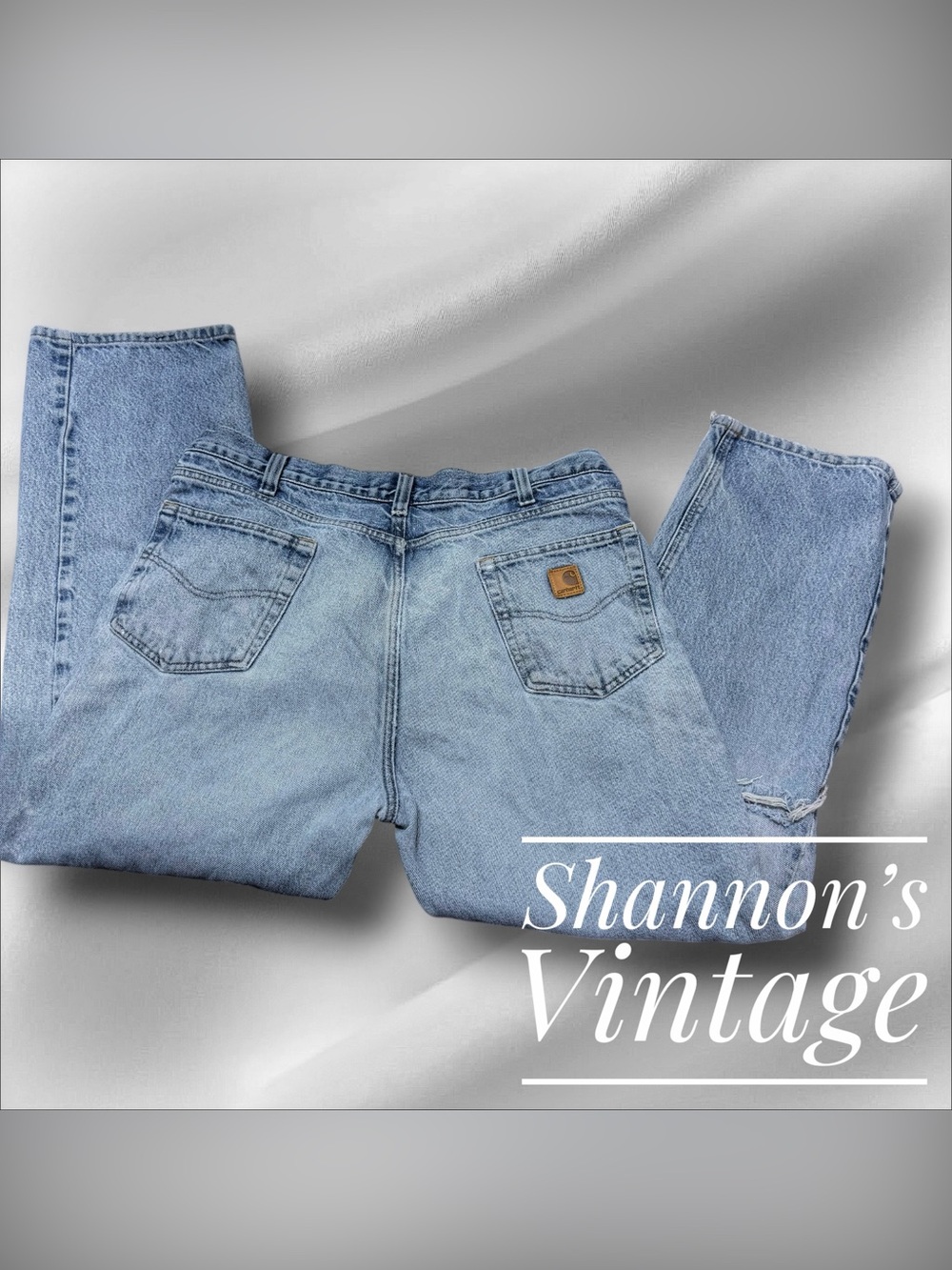 Carhartt Y2K Leather Logo Men’s sz 38 x 30 Distressed Relaxed Fit Jeans A51